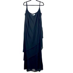 Cameron Blake Elegant Black Evening Gown Sleeveless Layered Midi Womens Sz 20